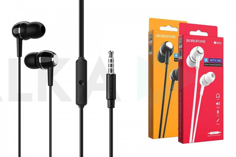 Наушники вакуумные проводные BOROFONE BM36 Acura universal earphones (черный)