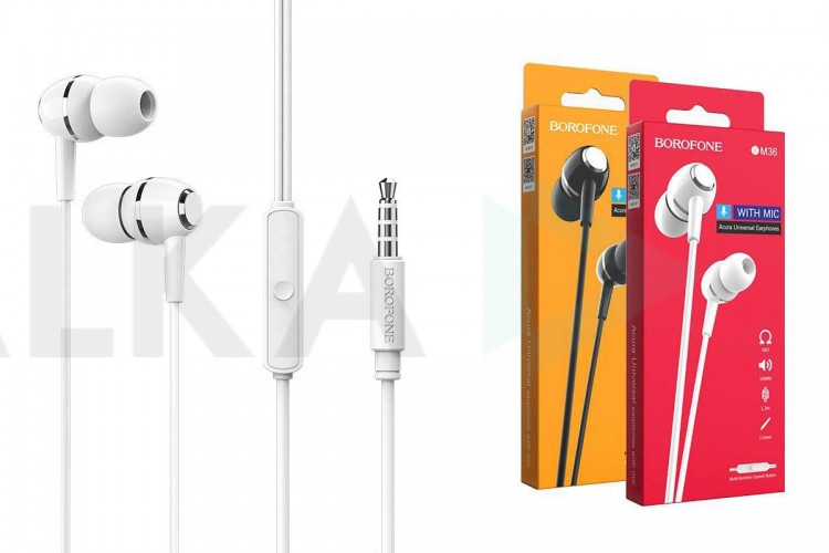 Наушники вакуумные проводные BOROFONE BM36 Acura universal earphones (белый)
