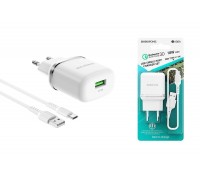 Сетевое зарядное устройство USB + кабель Type-C BOROFONE BA36A QC3.0 (белый)