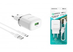 Сетевое зарядное устройство USB + кабель Type-C BOROFONE BA36A QC3.0 (белый)