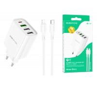 Сетевое зарядное устройство 3USB + USB-C + кабель Lightning BOROFONE BA79A PD20W (белый)