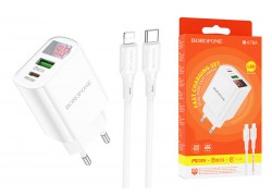 Сетевое зарядное устройство USB+USB-C + кабель Type-C-Type-C BOROFONE BA78A Golden PD20W + QC3.0 (белый)