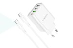 Сетевое зарядное устройство 3USB + USB-C + кабель Type-C-Type-C BOROFONE BA79A Clever PD20W + QC3.0 (белый)