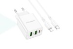 Сетевое зарядное устройство 2USB + USB-C + кабель Lightning - Type-C BOROFONE BA70A Resource charger PD20W+QC3.0 (белый)