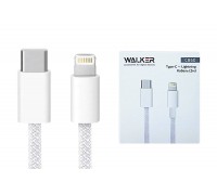 Кабель USB Type-C - Lightning WALKER C860, 30W, поддержка PD, нейлон, белый, 2м