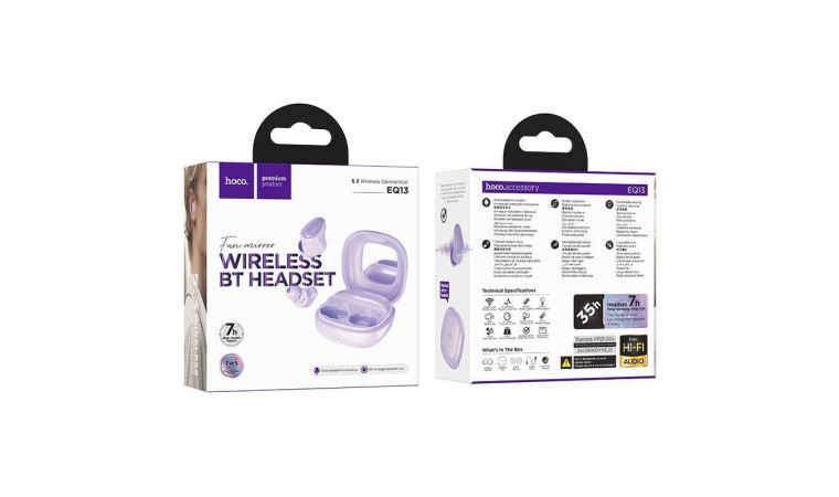 Наушники вакуумные беспроводные HOCO EQ13 Fun true wireless BT headset (фиолетовый)