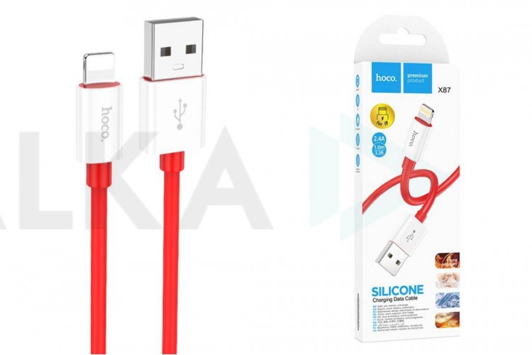 Кабель USB - Lightning HOCO X87, 2,4A (красный) 1м (силиконовый)