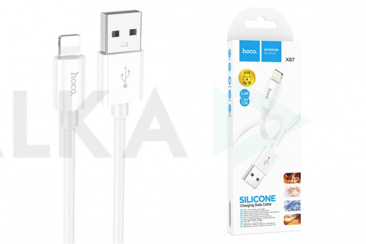 Кабель USB - Lightning HOCO X87, 2,4A (белый) 1м (силиконовый)