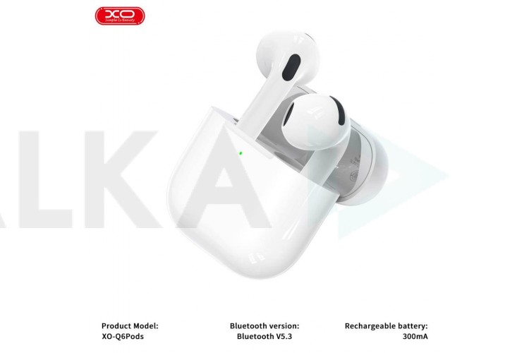 Наушники вакуумные беспроводные XO Q6Pods Sixth Generation 6973 Fully Equipped Smart Bin (with Wireless Charging, and In-Ear Detection) White