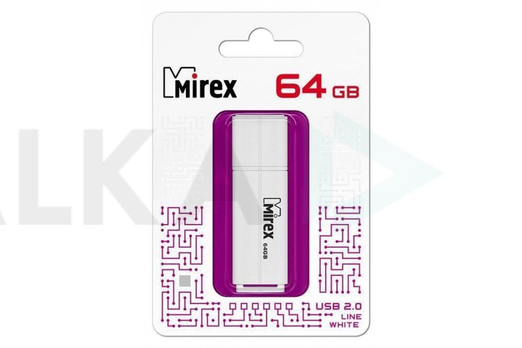 Флешка USB 2.0 Mirex LINE WHITE 64GB (ecopack)