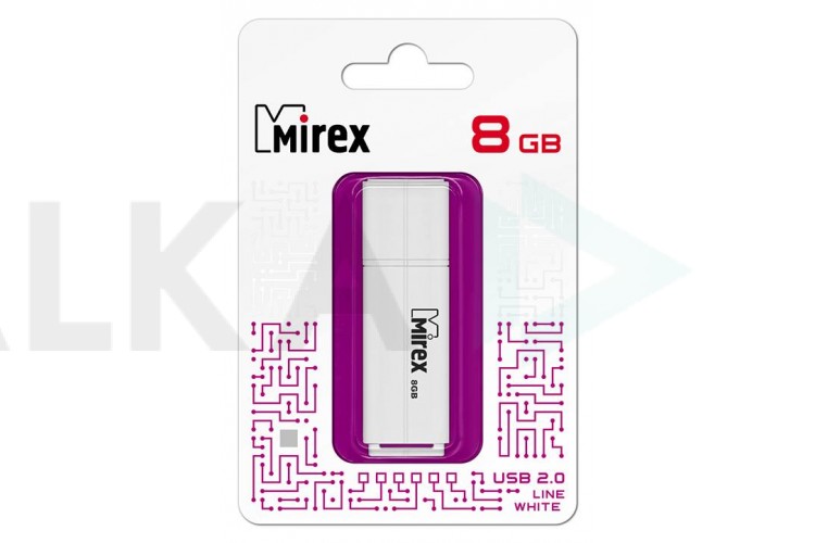 Флешка USB 2.0 Mirex LINE WHITE 8GB (ecopack)