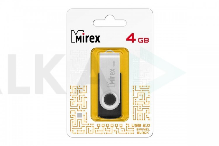 Флешка USB 2.0 Mirex SWIVEL BLACK 4GB (ecopack)