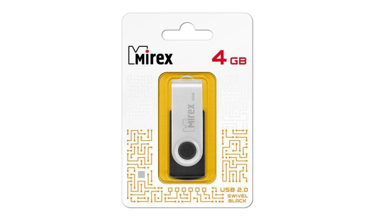 Флешка USB 2.0 Mirex SWIVEL BLACK 4GB (ecopack) Флешка USB 2.0 Mirex SWIVEL BLACK 4GB (ecopack)