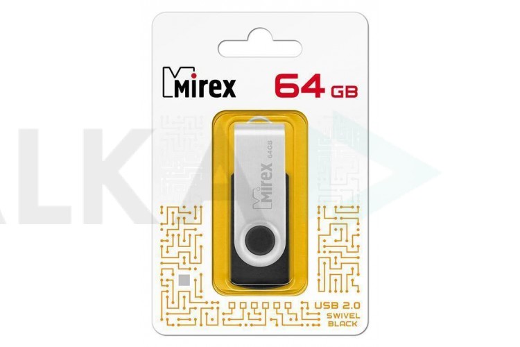Флешка USB 2.0 Mirex SWIVEL BLACK 64GB (ecopack)