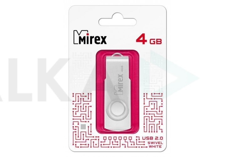 Флешка USB 2.0 Mirex SWIVEL WHITE 4GB (ecopack)