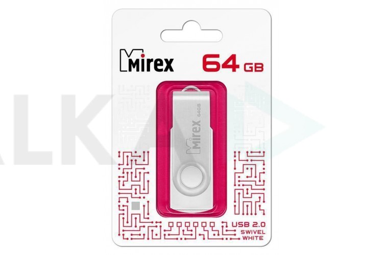 Флешка USB 2.0 Mirex SWIVEL WHITE 64GB (ecopack)