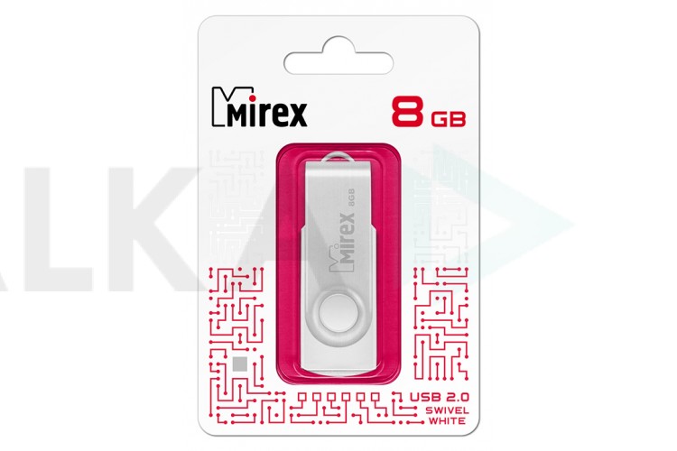 Флешка USB 2.0 Mirex SWIVEL WHITE 8GB (ecopack)