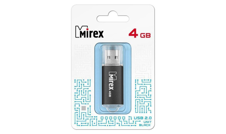 Флешка USB 2.0 Mirex UNIT BLACK 4GB (ecopack) Флешка USB 2.0 Mirex UNIT BLACK 4GB (ecopack)