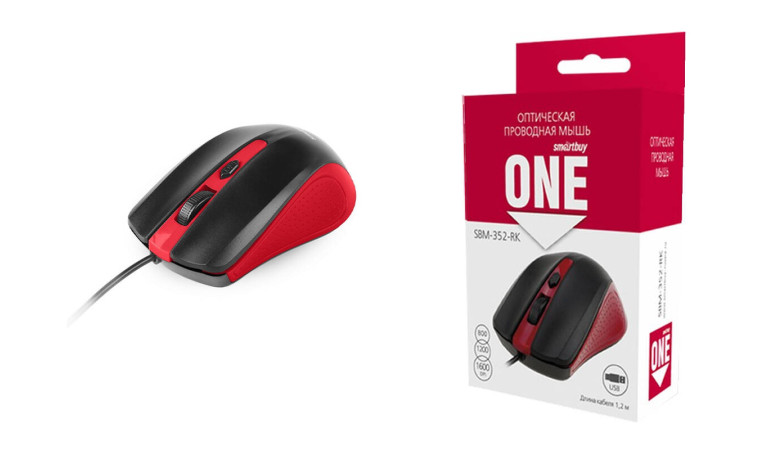 Мышь проводная Smartbuy ONE 352 (SBM-352-RK) (черно-красный) Мышь проводная Smartbuy ONE 352 (SBM-352-RK) (черно-красный)