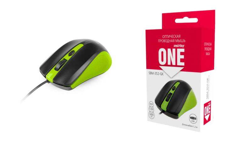 Мышь проводная Smartbuy ONE 352 (SBM-352-GK) (черно-зеленый) Мышь проводная Smartbuy ONE 352 (SBM-352-GK) (черно-зеленый)