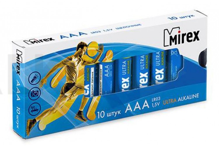 Батарейка алкалиновая Mirex LR03 / AAA 1,5V  цена за 10 шт (10/960), multipack (23702-LR03-M10)