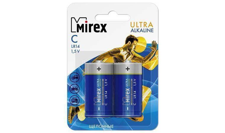Батарейка алкалиновая Mirex LR14 / C 1,5V  цена за 2 шт (2/12/96), блистер (23702-LR14-E2)