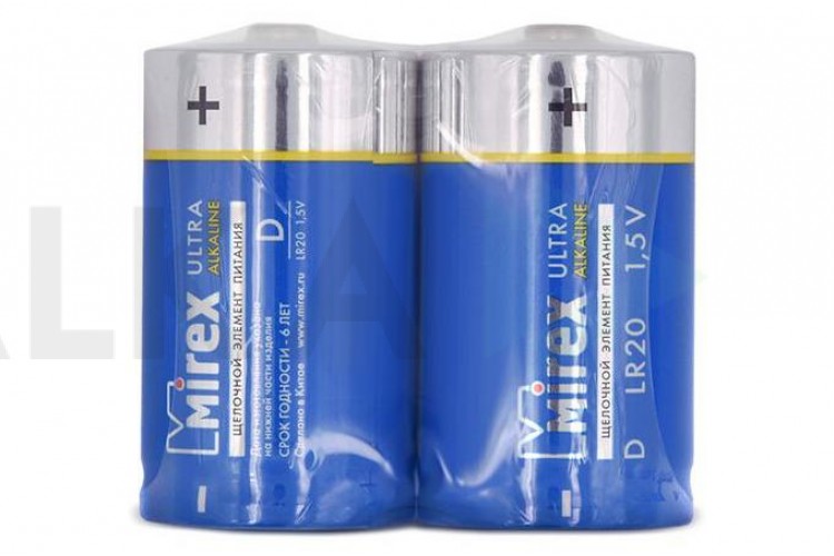 Батарейка алкалиновая Mirex LR20 / D 1,5V  цена за 2 шт (2/12/96), shrink (23702-LR20-S2)