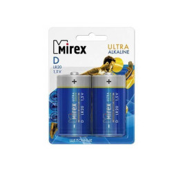 Батарейка алкалиновая Mirex LR20 / D 1,5V  цена за 2 шт (2/12/96), блистер (23702-LR20-E2)