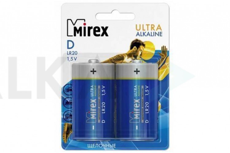 Батарейка алкалиновая Mirex LR20 / D 1,5V  цена за 2 шт (2/12/96), блистер (23702-LR20-E2)