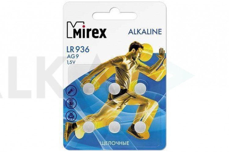 Батарейка часовая Mirex AG9 / LR936  1,5V  цена за 6 шт (6/216/648), блистер (23702-LR936-E6)