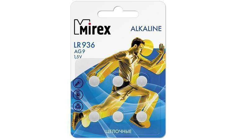 Батарейка часовая Mirex AG9 / LR936  1,5V  цена за 6 шт (6/216/648), блистер (23702-LR936-E6)