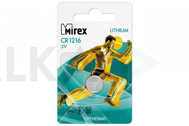 Батарейка литиевая Mirex CR1216 3V цена за 1 шт (1/60/360), ecopack (23702-CR1216-E1)