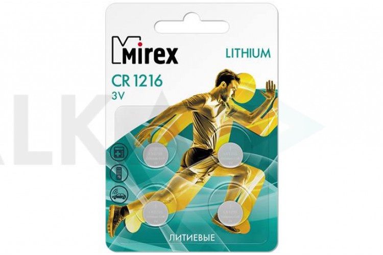 Батарейка литиевая Mirex CR1216 3V цена за блистер 4 шт (23702-CR1216-E4)