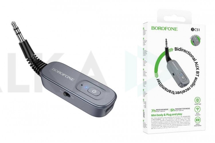 FM-Модулятор BOROFONE BC51 Clear way AUX BT audio receiver/transmitter (металлический серый)