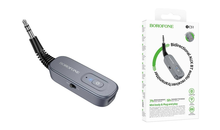 FM-Модулятор BOROFONE BC51 Clear way AUX BT audio receiver/transmitter (металлический серый) FM-Модулятор BOROFONE BC51 Clear way AUX BT audio receiver/transmitter (металлический серый)