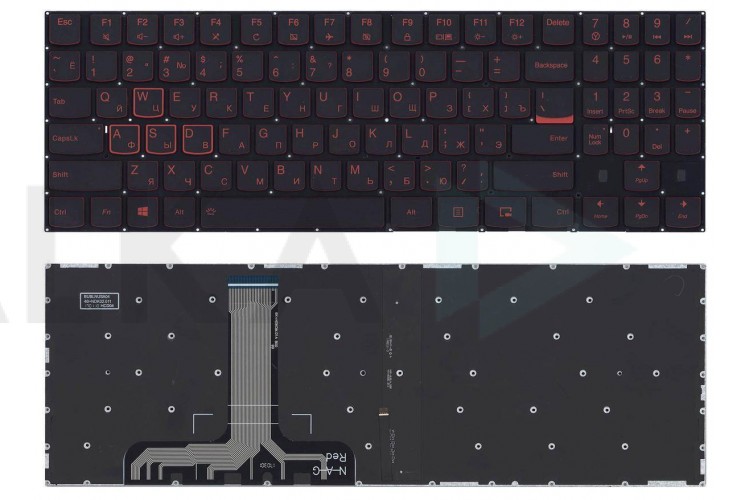 Клавиатура для ноутбука Lenovo Legion Y520 Y520-15IKB черная без рамки, красная подсветка
