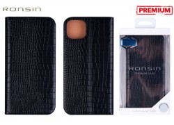 Чехол-книжка для телефона RONSIN кожаный магнитная застёжка iPhone 12 PRO MAX (чёрный)