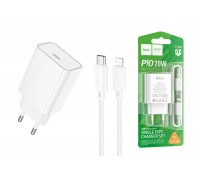 Сетевое зарядное устройство USB-C  + кабель Lightning - Type-C HOCO C143A Benefit (белый)