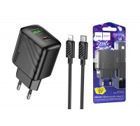 Сетевое зарядное устройство USB + USB-C + кабель Type-C - Lightning HOCO CS25A Rico PD20W+QC3.0 (черный)