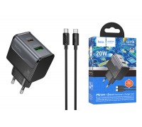 Сетевое зарядное устройство USB + USB-C + кабель Type-C - Type-C HOCO CS71A Star Speed PD20W+QC3.0 (черная полночь)