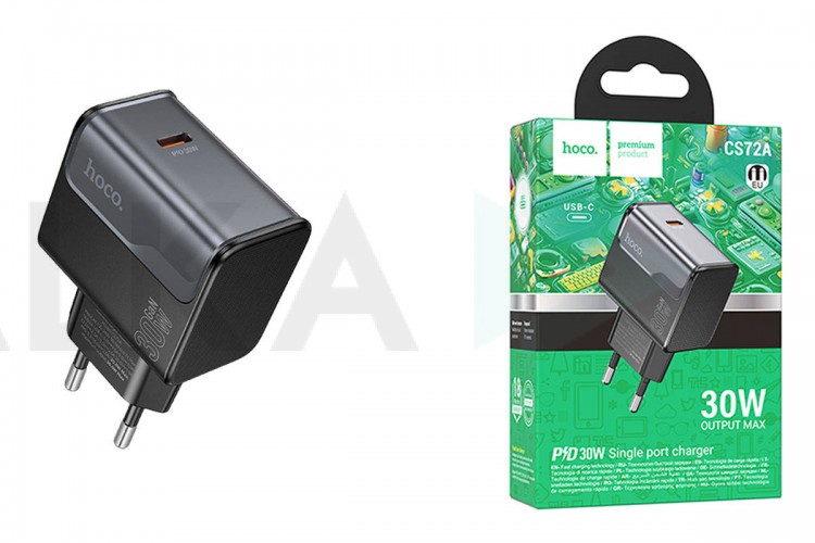 Сетевое зарядное устройство USB + USB-C HOCO CS72A Star Speed single port PD30W (черная полночь)