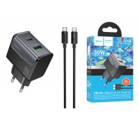 Сетевое зарядное устройство USB + USB-C + кабель Type-C - Type-C HOCO CS73A Star Speed PD30W+QC3.0 (черная полночь)
