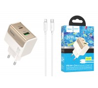 Сетевое зарядное устройство USB + USB-C + кабель Type-C - Lightning HOCO CS73A Star Speed PD30W+QC3.0 (белый)