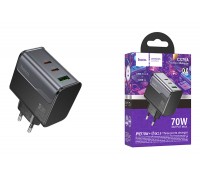 Сетевое зарядное устройство USB + USB-C HOCO CS75A Star Speed PD70W(2C1A) (черная полночь)