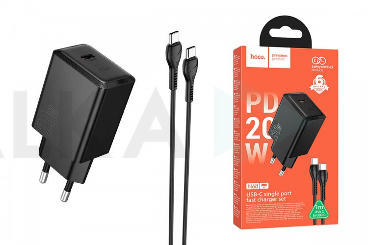 Сетевое зарядное устройство USB-C + кабель Type-C - Type-C HOCO N68 Nuevo single port PD20W (черный)