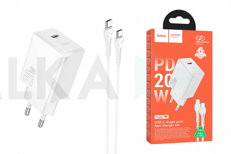 Сетевое зарядное устройство USB-C + кабель Type-C - Type-C HOCO N68 Nuevo single port PD20W (белый)