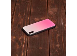 Чехол стеклянный iPhone X (розово-красный)