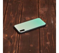 Чехол стеклянный iPhone X (бело-зеленый)