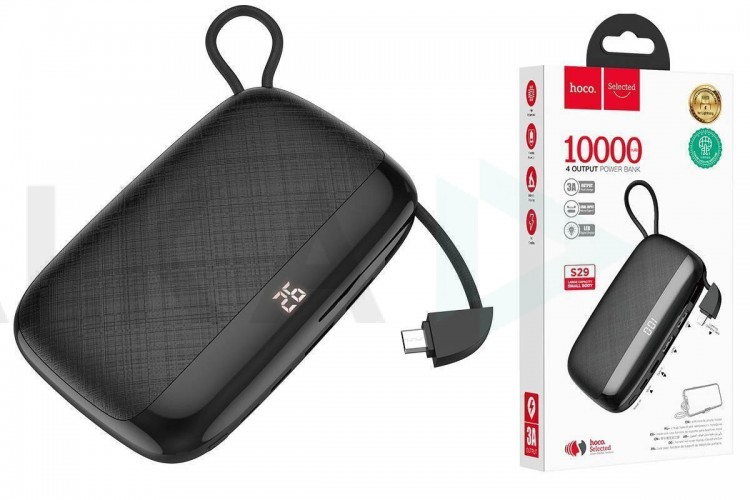 Универсальный дополнительный аккумулятор Power Bank HOCO S29 кабель MicroUSB (10000 mAh) (черный)