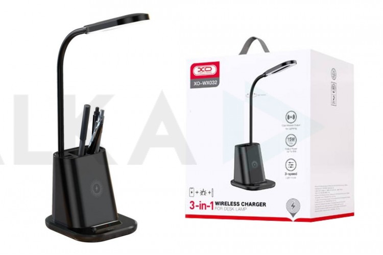 Беспроводное зарядное устройство 3 в 1 XO WX032 с лампой (pen holder, desk lamp, wireless charger) 3 in 1 25W wireless charger (Чёрный)